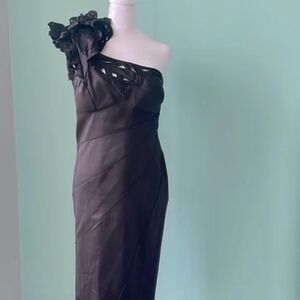 KAREN MILLEN BLACK SATIN ONE SHOULDER BODYCON COCKTAIL DRESS SIZE UK 10